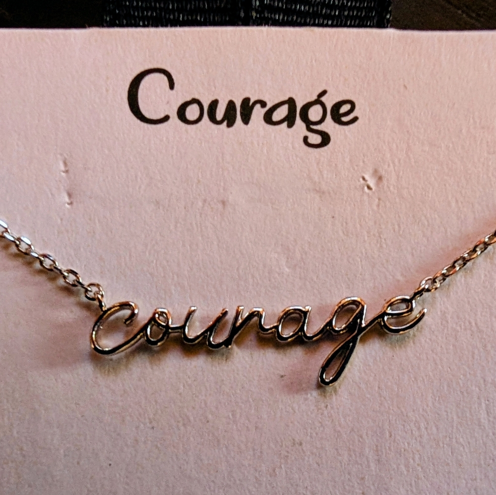NEW Courage Charm Necklace Rhodium Dipped Delicate Inspirational Jewelry 17"